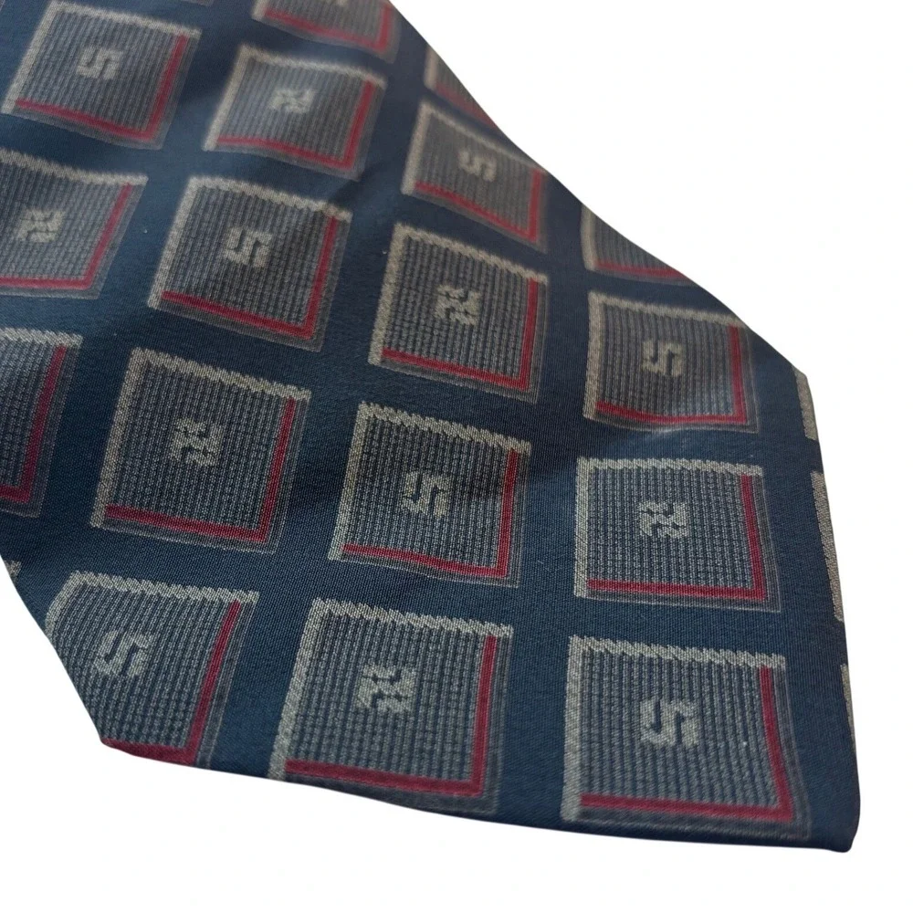 Vtg 90s Giorgio Armani Collezioni Tie 100% Silk Wide Navy Diamond Made in Italy